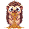 Cute hedgehog with spaghetti clumsy cartoon