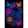 Neon Skull with Flowers and Butterflies