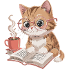 LeseKatz Katze mit Brille und Kaffee