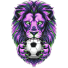 Neon lion with soccer ball