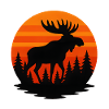 Sonnenuntergang Elch in Waldsilhouette