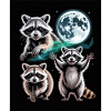 Three raccoons under the full moon