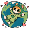 Green eco-friendly cat on planet Earth