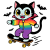 Rainbow Vampire Cat Skateboarding