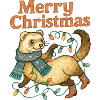 Frohes Frettchen mit Weihnachtsbeleuchtung