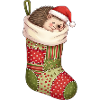 Funny cartoon hedgehog in Christmas sock