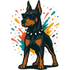 Dobermann Hund in buntem Splash