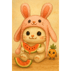 Lapin pastèque au chapeau rose