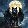 Winged wolf under full moon