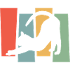 Katzen-Silhouette vor Farbblöcken