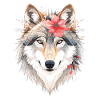Wolfskopf mit Blumenkranz