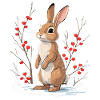 Winterhase mit Beeren im Schnee