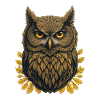 Golden owl in autumn leaves