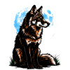 Un loup devant une lune bleue