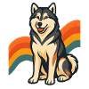 Alaskan Malamute Dog with Rainbow Background