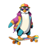 Penguin Skateboard Neon Look