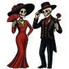 Elegante Skelett-Duo im Abendkleid