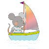 Maus segelt fröhlich auf buntem Boot