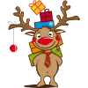 Happy reindeer with many Christmas gifts