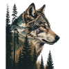 Waldwolf Portrait mit Bergen