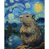 Capybara Van Gogh Style Starry Night
