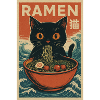 Ramen Cat Retro Poster