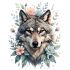 Wolfskopf mit Blumenkranz