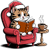 Christmas Cat Reading a Book -Cozy