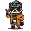 Cooler Waschbär im Winterlook