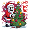 Skelett Santa schmückt Baum
