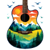 Mountain landscape on guitar