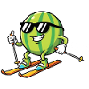 Watermelon on skis with sunglasses