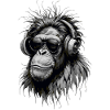 Cool Music Monkey with Headphones - Grayscale