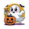 Cute Halloween Ghost with Pumpkin