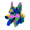 Psychedelischer Husky Kopf Neonfarben