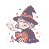 Cozy witch with hot mug