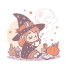 Sorcière douillette et feuilles d'automne