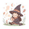 Cozy witch and steaming cup