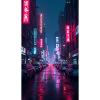 Neon Night Street Pink Skyline