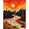 Sonnenuntergang am Waldrand mit Fluss