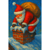 Santa Claus Climbs Chimney in Snow