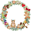 Bunter Weihnachtskranz mit Spielzeug und Lebkuchen