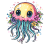 Pastel kawaii jellyfish with flowers
