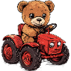 Teddy bear on red tractor
