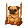 Kleiner Mops Cartoon grimmig Spielplatz Schaukeln