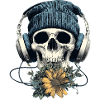 Crâne avec casque et fleurs