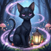 Magical black cat with lantern