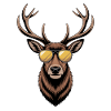 Hirsch mit Geweih und Sonnenbrille