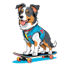 Skateboard dog in jeans vest