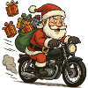 Weihnachtsmann auf Motorrad mit Geschenken